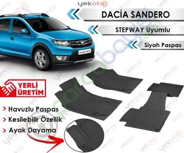 Dacia Sandero Stepway Uyumlu Havuzlu Kesilebilir Siyah Paspas