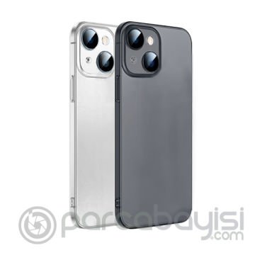 Ally iPhone 14 Plus 6.7inch Frosted Glass Şeffaf Kamera Korumalı Kılıf