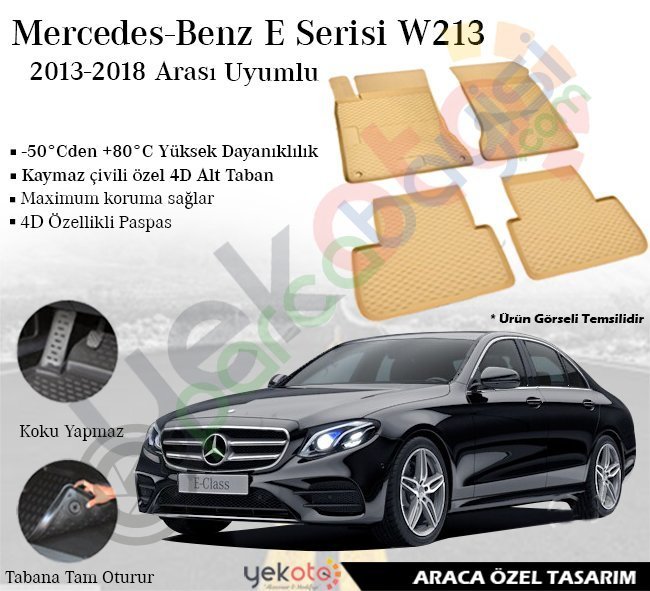 Mercedes E Serisi W213 2013-2018 Arası Uyumlu Araca Özel Lüks Bej Paspas