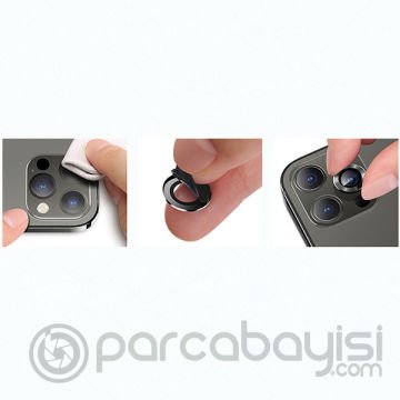 USAMS İPhone 12 - 12 Mini 3D Metal Çerçeveli Kamera Lens Koruyucu
