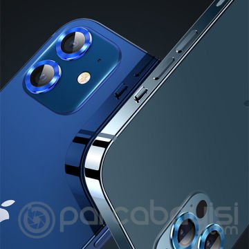 USAMS İPhone 12 - 12 Mini 3D Metal Çerçeveli Kamera Lens Koruyucu