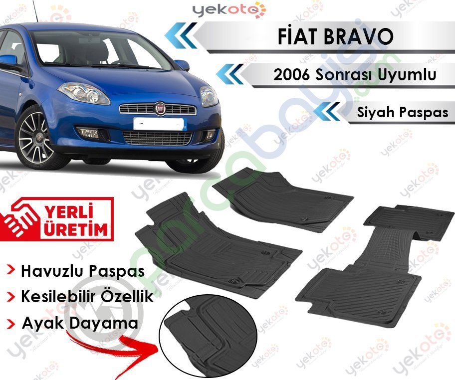 Fiat Bravo 2006 Sonrası Uyumlu Havuzlu Kesilebilir Siyah Paspas