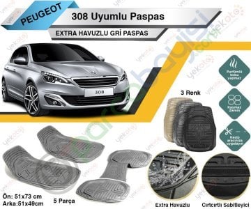 Peugeot 308 Uyumlu Extra Havuzlu Kesilebilir Gri Paspas