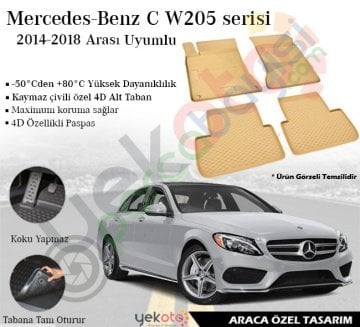 Mercedes C W205 Serisi 2014-2018 Arası Uyumlu Araca Özel Lüks Bej Paspas