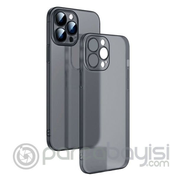 Ally iPhone 14 Pro 6.1inch Frosted Glass Şeffaf Kamera Korumalı Kılıf