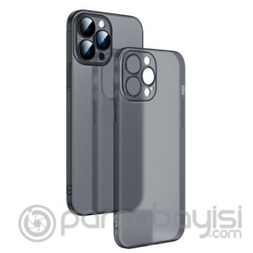 Ally iPhone 14 Pro 6.1inch Frosted Glass Şeffaf Kamera Korumalı Kılıf