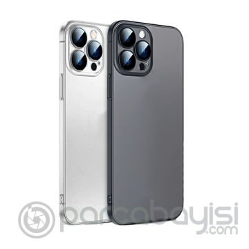 Ally iPhone 14 Pro 6.1inch Frosted Glass Şeffaf Kamera Korumalı Kılıf