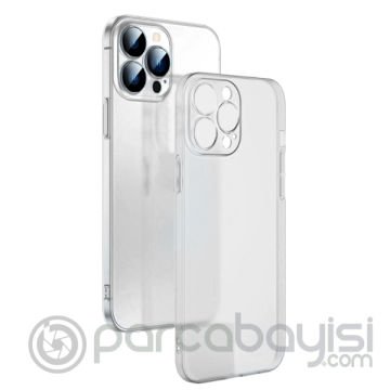 Ally iPhone 14 Pro 6.1inch Frosted Glass Şeffaf Kamera Korumalı Kılıf