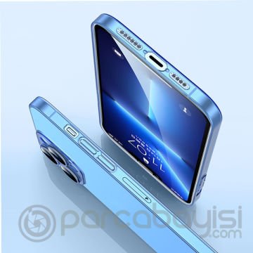 Ally iPhone 14 Pro 6.1inch Frosted Glass Şeffaf Kamera Korumalı Kılıf