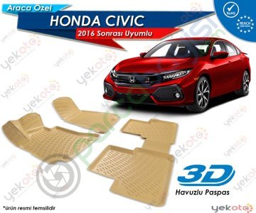Honda Civic 2016 Sonrası Uyumlu Bej Araca Özel 3D Havuzlu Paspas