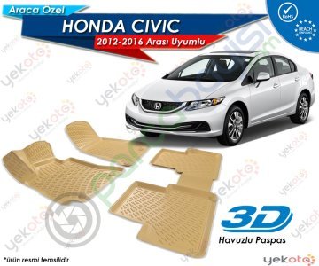 Honda Civic 2012-2016 Arası Uyumlu Bej Araca Özel 3D Havuzlu Paspas