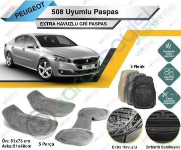 Peugeot 508 Uyumlu Extra Havuzlu Kesilebilir Gri Paspas