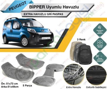Peugeot Bipper Uyumlu Extra Havuzlu Kesilebilir Gri Paspas