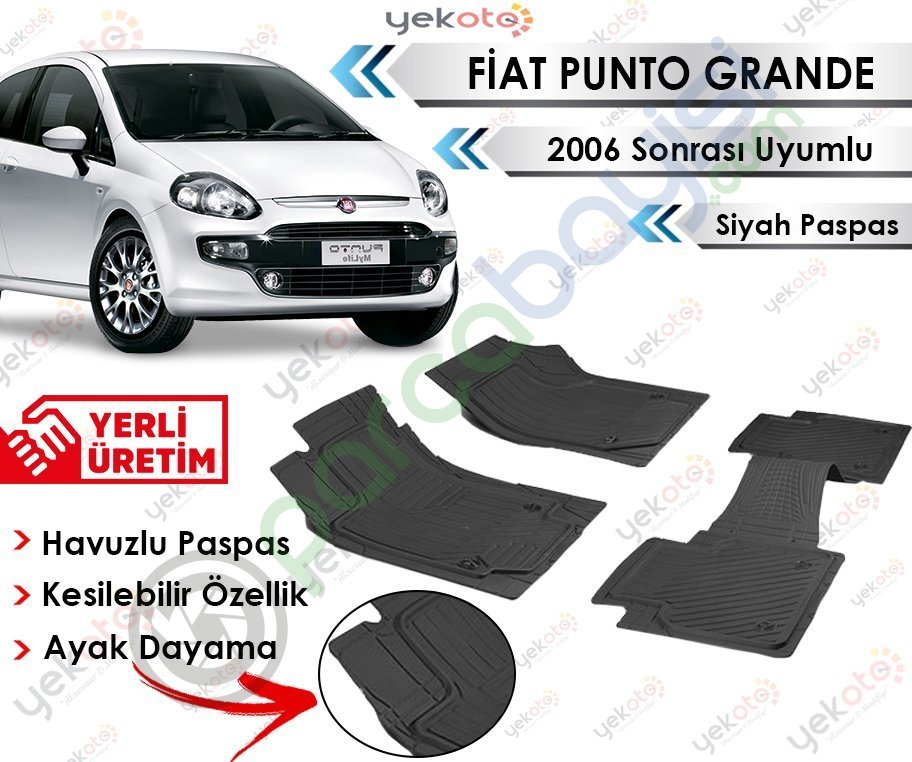 Fiat Grande Punto 2006 Sonrası Uyumlu Havuzlu Kesilebilir Siyah Paspas