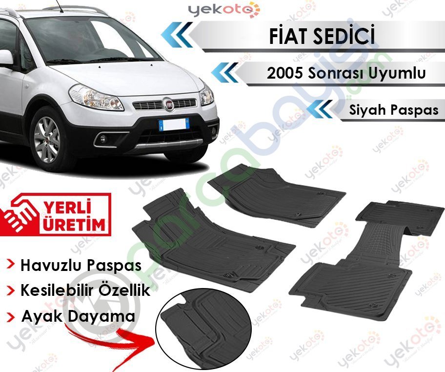 Fiat Sedici 2005 Sonrası Uyumlu Havuzlu Kesilebilir Siyah Paspas