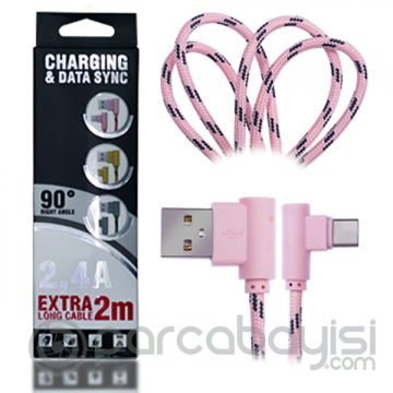 Ally Usb Type-C Eğik Başlı Halat Usb Kablo 2 Metre