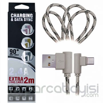Ally Usb Type-C Eğik Başlı Halat Usb Kablo 2 Metre