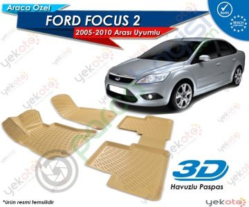 Ford Focus 2 2005-2010 Arası Uyumlu Bej Araca Özel 3D Havuzlu Paspas