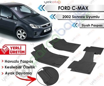 Ford C-Max 2002 Sonrası Uyumlu Havuzlu Kesilebilir Siyah Paspas