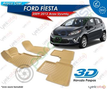 Ford Fiesta 2009-2012 Arası Uyumlu Bej Araca Özel 3D Havuzlu Paspas