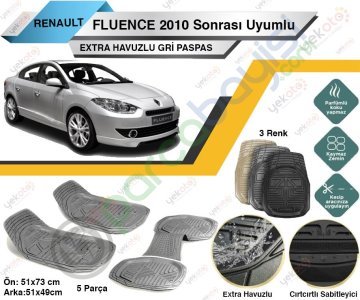 Renault Fluence 2010 Sonrası Uyumlu Extra Havuzlu Kesilebilir Gri Paspas
