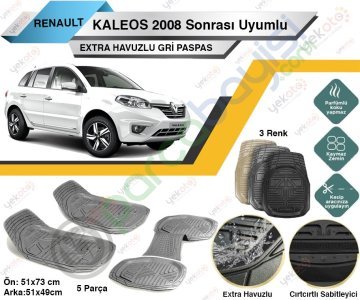 Renault Kaleos 2008 Sonrası Uyumlu Extra Havuzlu Kesilebilir Gri Paspas