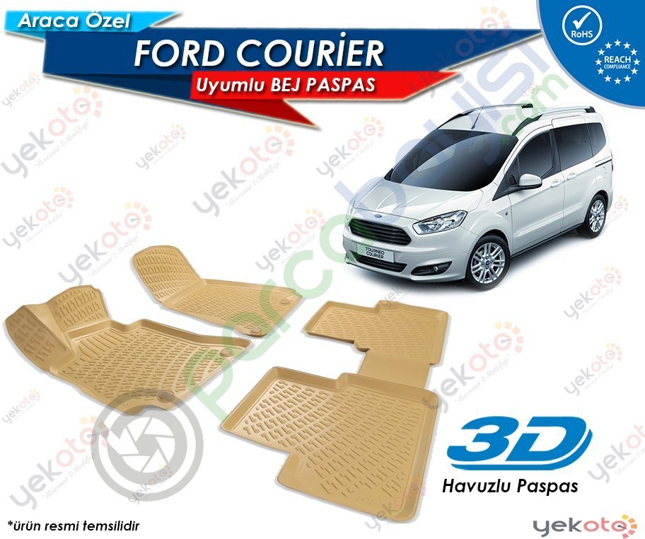 Ford Courier Uyumlu Bej Araca Özel 3D Havuzlu Paspas