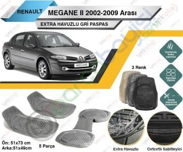Renault Megane Iı 2002-2009 Arası Uyumlu Extra Havuzlu Kesilebilir Gri Paspas