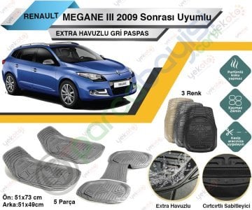Renault Megane Iıı 2009 Sonrası Uyumlu Extra Havuzlu Kesilebilir Gri Paspas