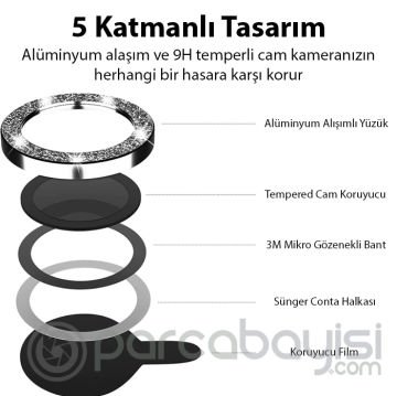 ALLY iPhone 14-14 Plus Diamond Taş İşlemeli Alüminyum Alaşımlı Kamera Lens Koruyucu