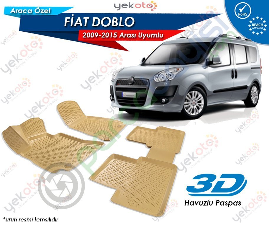 Fiat Doblo 2009-2015 Arası Uyumlu Bej Araca Özel 3D Havuzlu Paspas