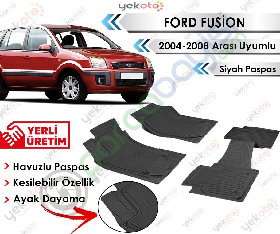 Ford Fusion 2004-2008 Arası Uyumlu Havuzlu Kesilebilir Siyah Paspas