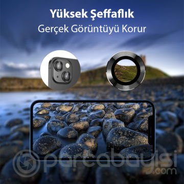 ALLY iPhone 14-14 Plus 3D Metal Çerçeveli Kamera Lens Koruyucu