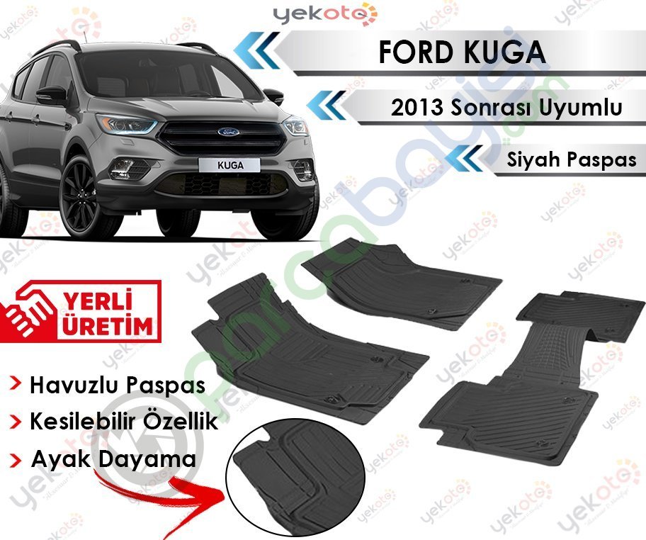 Ford Kuga 2013 Sonrası Uyumlu Havuzlu Kesilebilir Siyah Paspas