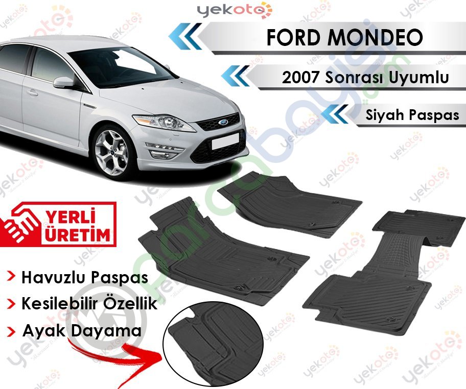 Ford Mondeo 2007 Sonrası Uyumlu Havuzlu Kesilebilir Siyah Paspas