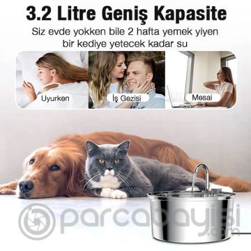 EZERE Kedi ve Köpekler için Otomatik USB Metal Su Pınarı Kabı