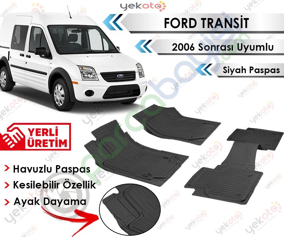 Ford Transit 2006 Sonrası Uyumlu Havuzlu Kesilebilir Siyah Paspas