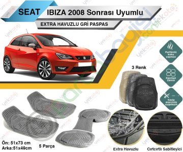 Seat İbiza 2008 Sonrası Uyumlu Extra Havuzlu Kesilebilir Gri Paspas