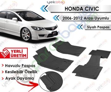 Honda Civic 2006-2012 Sonrası Uyumlu Havuzlu Kesilebilir Siyah Paspas