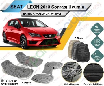 Seat Leon 2013 Sonrası Uyumlu Extra Havuzlu Kesilebilir Gri Paspas