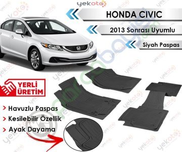 Honda Civic 2013 Sonrası Uyumlu Havuzlu Kesilebilir Siyah Paspas