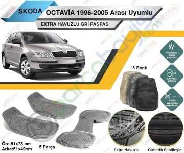 Skoda Octavia 1996-2005 Arası Uyumlu Extra Havuzlu Kesilebilir Gri Paspas