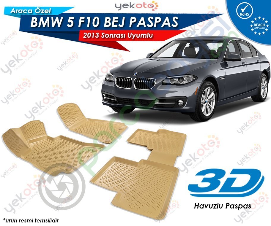 Bmw 5 F10 2013 Sonrası Uyumlu Bej Araca Özel 3D Havuzlu Paspas