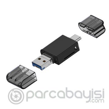 ALLY USB 3.0+Type-c+Lightning Sd Kart Okuyucu - Hızlı Card Reader
