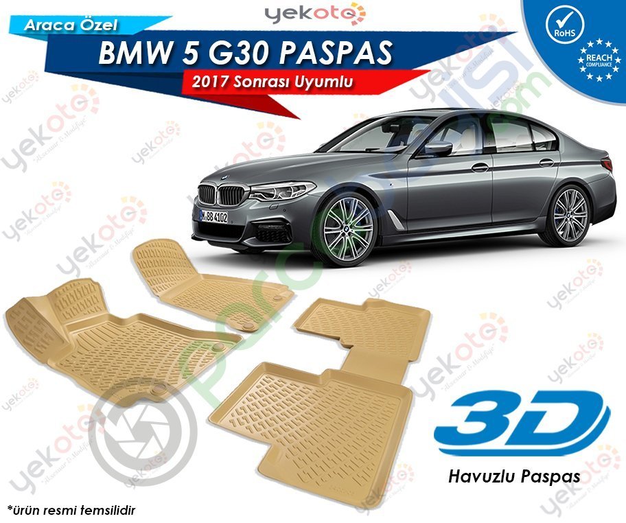 Bmw 5 G30 2017 Sonrası Uyumlu Bej Araca Özel 3D Havuzlu Paspas