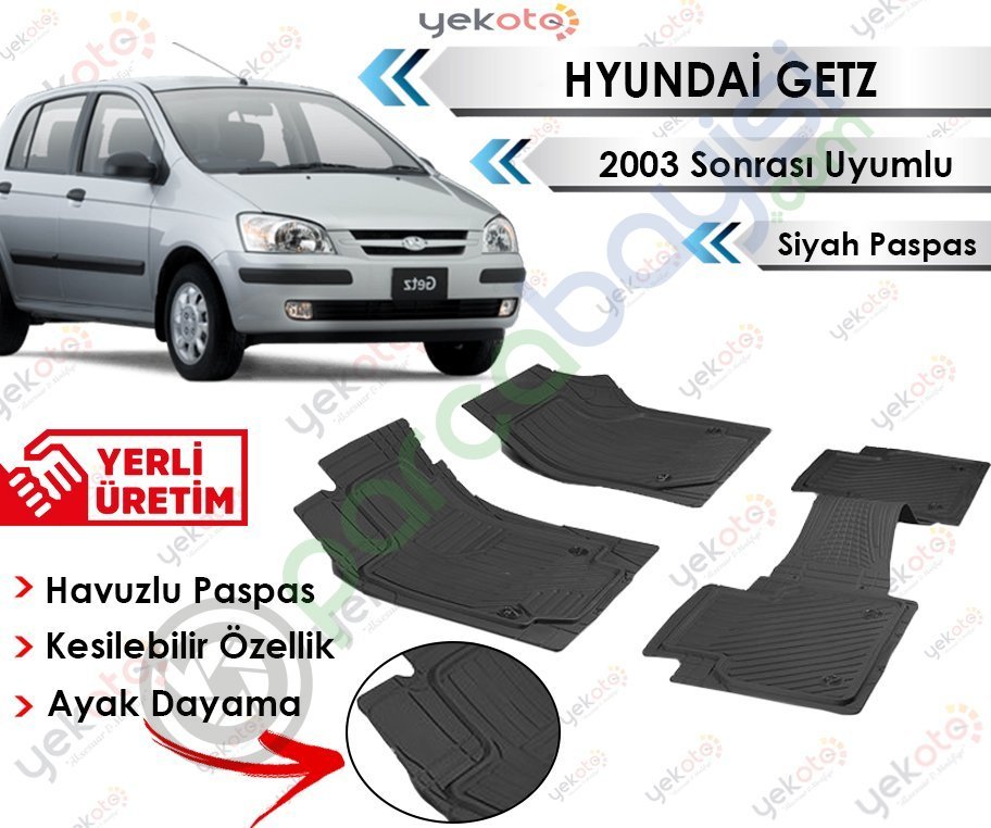 Hyundai Getz 2003 Sonrası Uyumlu Havuzlu Kesilebilir Siyah Paspas