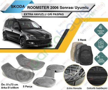 Skoda Roomster 2006 Sonrası Uyumlu Extra Havuzlu Kesilebilir Gri Paspas