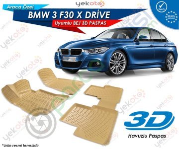 Bmw 3 F30 X Drive Uyumlu Bej Araca Özel 3D Havuzlu Paspas