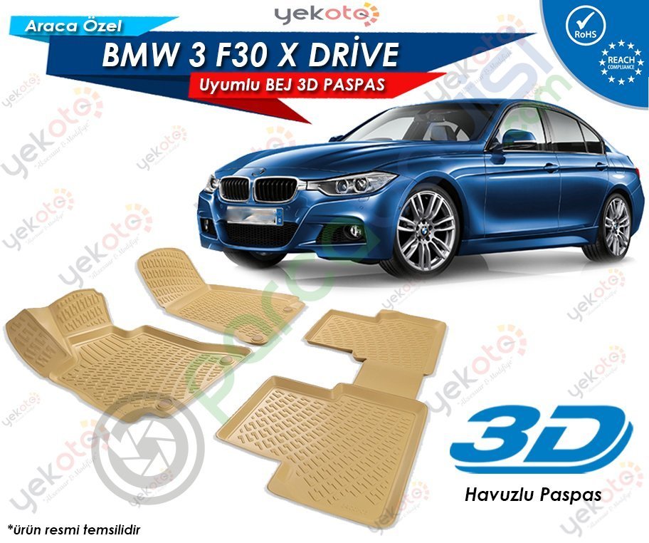Bmw 3 F30 X Drive Uyumlu Bej Araca Özel 3D Havuzlu Paspas
