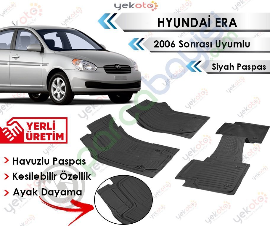 Hyundai Era 2006 Sonrası Uyumlu Havuzlu Kesilebilir Siyah Paspas
